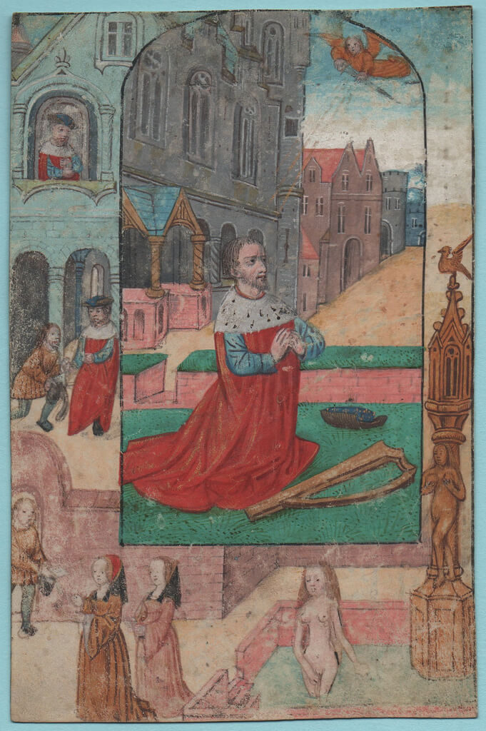 Zierikzee, Grauwzusters MINIATURE DAVID AND BATHSHEBA Southern Netherlands or Flanders Bruges c.1500-1520, Bubb Kuyper Auctions, Haarlem, Sale No. 57, L, afgesneden aan rand